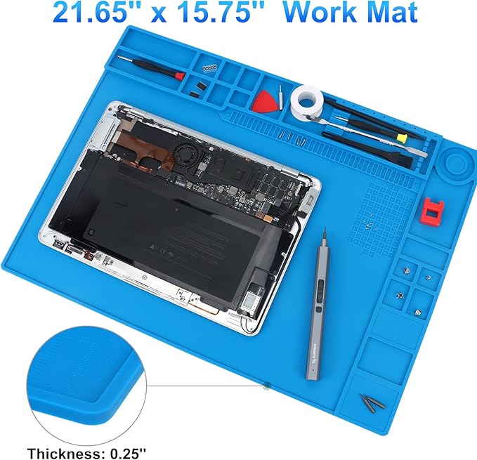 STREBITO Soldering Mat - Large, Heat Resistant Up to 932F, Magnetic, Silicone Work Mat for Soldering Iron, Electronic & PC Building - Size 21.7" x 15.8