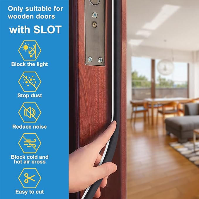 Extra Long Kerf Weather Stripping Door Seal for Large Gaps and Easy Installation (19.7FT, Black)