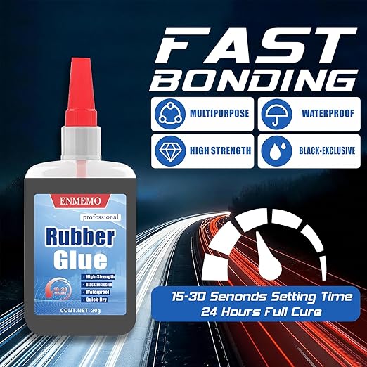 (2-in-1) Black Rubber Glue with Brush Applicator & Nozzle,Instant Glue Bonding Between Rubbers,Rubber and Other Materials,Instant Cement for Tire,Tube, Edge,etc
