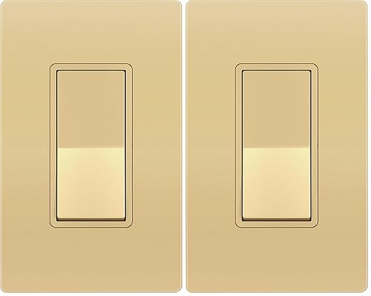 ENERLITES Elite Series Decorator Screwless, Paddle Light Switch, 3-Way or Single Pole, 3 Wire, Grounding Screw, Residential Grade, 15A 120V, UL Listed, 93150-GDWP, Wall Plate Included, Gold