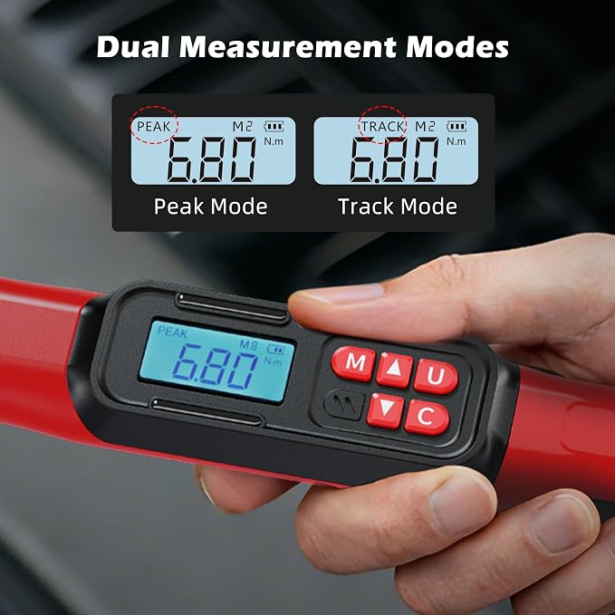 3/8" Digital Torque Wrench Set, 5-99.6 Ft.lb, ±2% Accuracy, 8pcs | Electronic Torque Wrench with LED & Buzzer Alerts, 4 Sockets, Extension Bar & Adapters for Automotive, Motorcycle, Bicycle