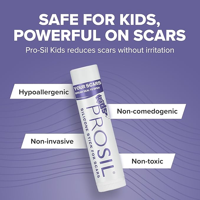 Pro-SIL Kids 4.25g – Mess-Free, Glide-On Silicone Stick for Kids – Hypoallergenic, Non-Toxic Silicone Formula – Pocket-Sized Scar Treatment for On-the-Go Use – Ideal for Exposed Scars on Face & Body