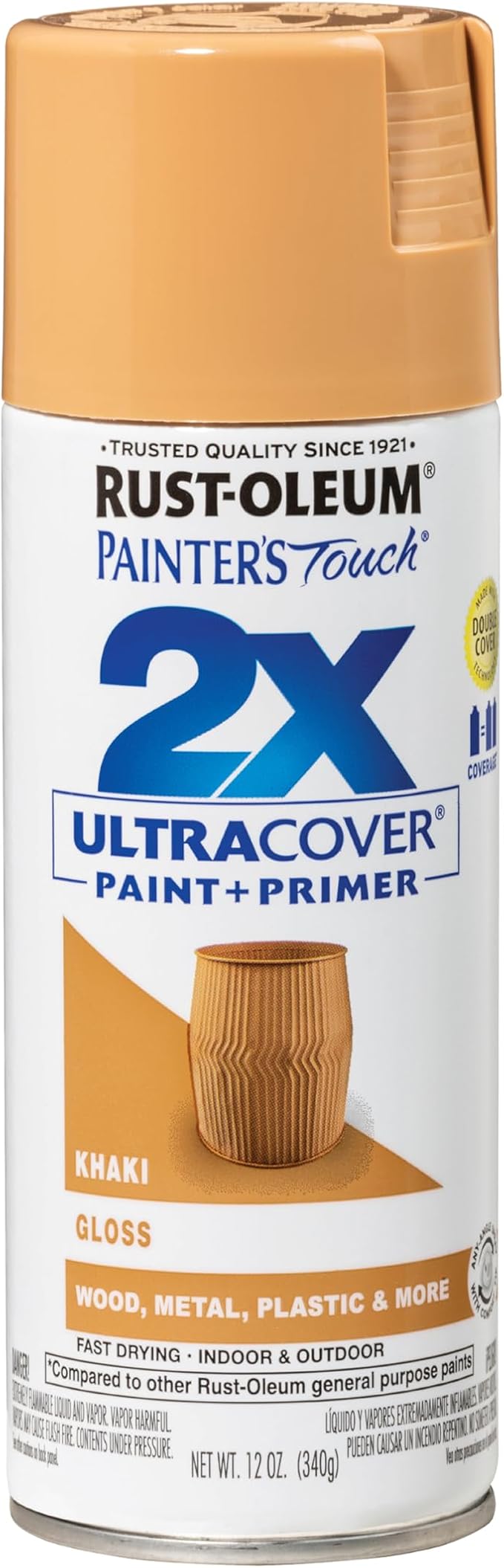 Rust-Oleum 249103 Painter's Touch 2X Ultra Cover Spray Paint, 12 oz, Gloss Khaki