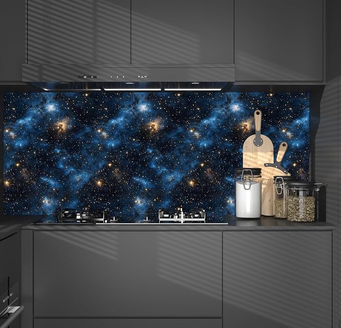 Dark Starry Sky Wallpaper Peel and Stick 17.5"x 787",Black/Blue | Self Adhesive/Removable/Waterproof/Thick Vinyl Extra Long Contact Paper for Bathroom Bedroom Shelf Cabinet Drawer,Prepasted