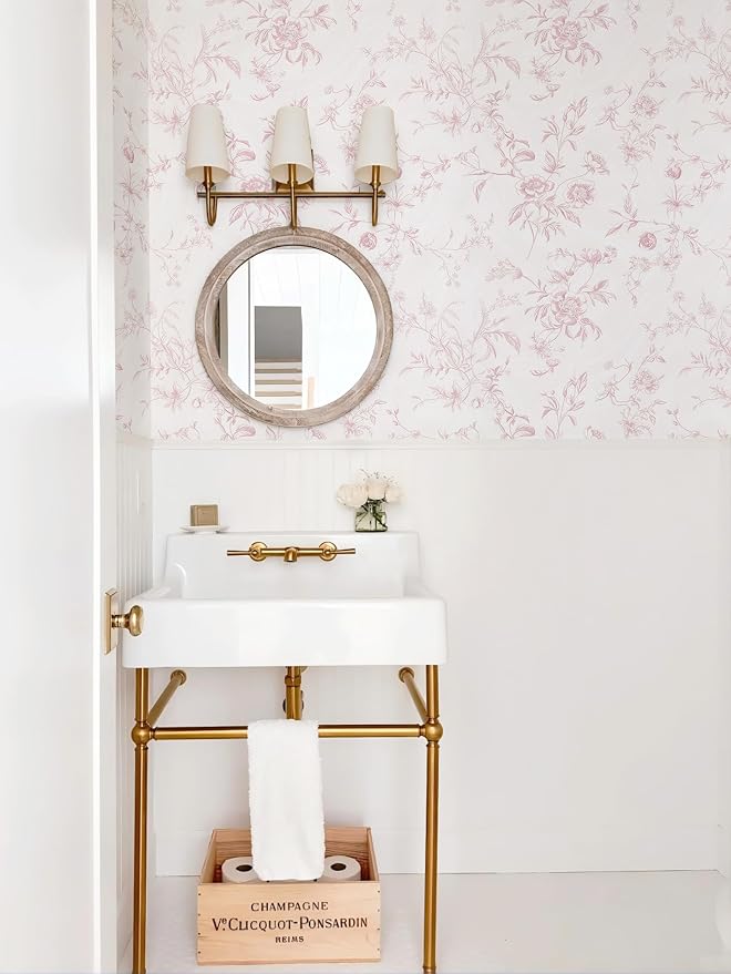 Ismoon Floral Peel and Stick Wallpaper Vintage Pink Wall Paper French Textured Contact Paper Removable Self Adhesive Wallpaper for Bedroom Vinyl Roll Renter Friendly 17.3in×9.84 ft
