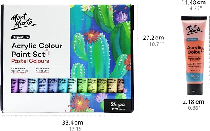 Mont Marte Acrylic Colour Pastel Paint Set Signature 24pc x 36ml (1.2 US fl.oz), Creamy Pastel Acrylic Paint Set, Good Coverage, Semi-Matte Finish, Ideal For Most Art and Craft Surfaces.