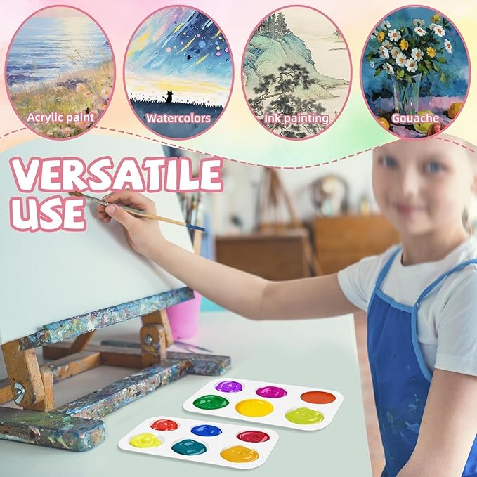 30 PCS White Plastic Watercolor Palette, 6 Well Rectangular Paint Palettes, Paint Tray Palettes, Paint Trays for Kids, for Painting, DIY Craft, Art Painting Class