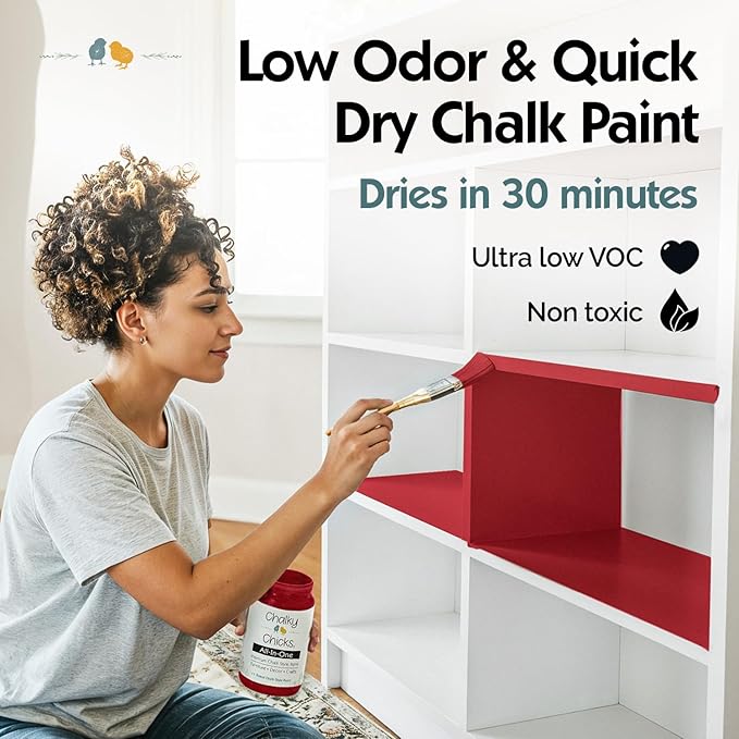 Chalky Chicks All-in-One Chalk Paint for Furniture or Cabinet - 8 Fl Oz - Matte Finish Firecracker (Red) for Metal, Wood Furniture Paint - No Sanding All-in-One for Home Decor & Crafts, USA Made