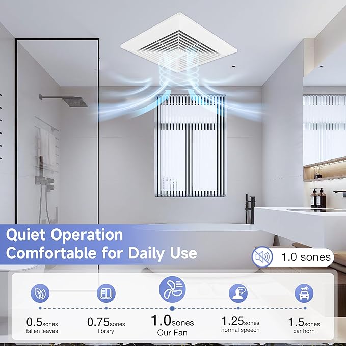 Fanspex Bathroom Ceiling Exhaust Fan, 11.4" Panel Household Bath Vent Ventilation Fan with 1.0 Sones Quiet Operation, 110 CFM