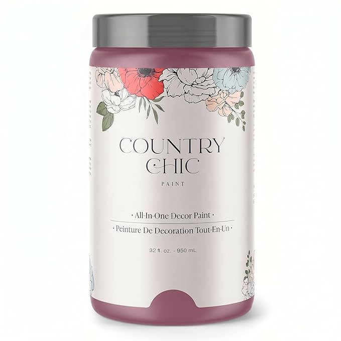 Country Chic All-in-One Chalk Paint for Furniture, Cabinets, Home Decor, Eco-Friendly, Matte Finish, Built-In Primer & Top Coat for Wood, Metal - Fragrant Blooms (Muted Bright Pink) quart (32oz)