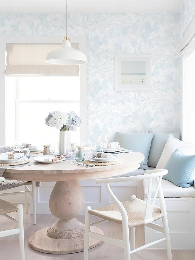 78.7"x17.3" Peel and Stick Wallpaper Blue Floral Boho Cute Contact Paper Light Blue Girly White Flower Wallpaper Removable Dorm Girls Wall Paper Self Adhesive Modern Kitchen Bedroom Vinyl Roll