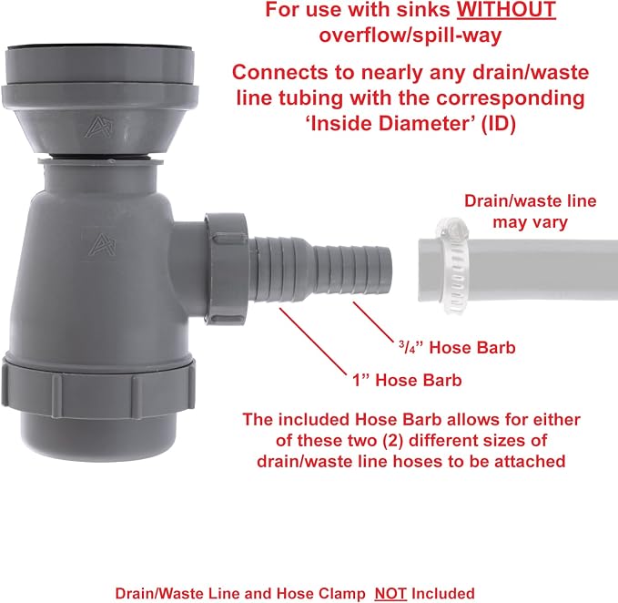 Ambassador Marine - 2 inch Drain, Trap Sink Drain, 3/4 inch & 1 inch Hose Barb, w/Strainer, w/Chain Stopper - Ultra-Mirror Finish - S00-1108-UP-W