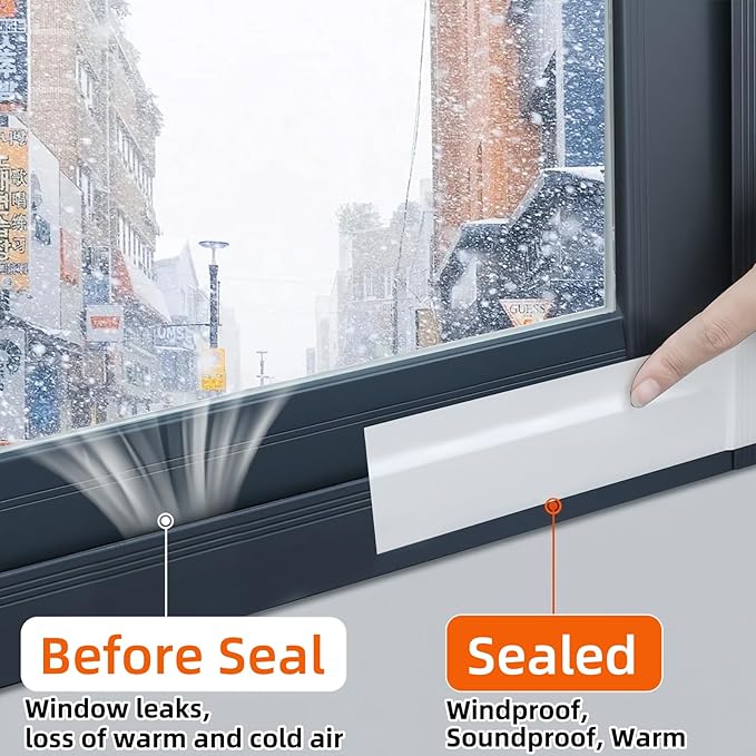 ZOMPAGO White Window Weather Sealing Tape 1.8in x 33FT, Cloth Draft Stopper for Sliding Door & Gap Filler, Strong Adhesive Window Seal Tape Air Conditioner Door Weather Stripping Insulation