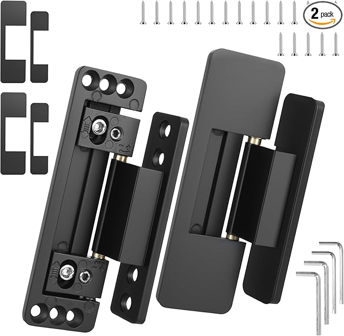 Hidden Door Hinges, 2Pack Adjustable Heavy Duty Concealed Hinges 110Lbs Load-Bearing Invisible Hinge Hidden Hinges for Secret Doors, Bookcase, Shelf & Murphy Door Hinge Kit