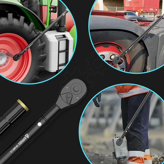 3/4" Click Torque Wrench, 100-650 Ft-Lb/135.5-880.8 Nm, Heavy Duty | ±3% Accuracy, Dual-Direction, 48-Tooth, Quick Release Reversible Head for Semi Truck, Tractor, Diesel Engine, Farm