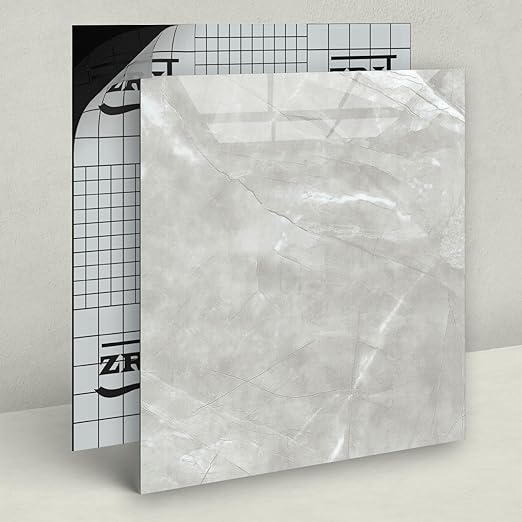 40-Pack Peel and Stick Floor Tiles Vinyl Floor 12 x 12 inch Self Adhesive Waterproof Glossy Flooring Planks DIY for Bathroom, Kitchen, Living Room, RV, Cover 40 Sq. Ft, Polish Light Grey Marble