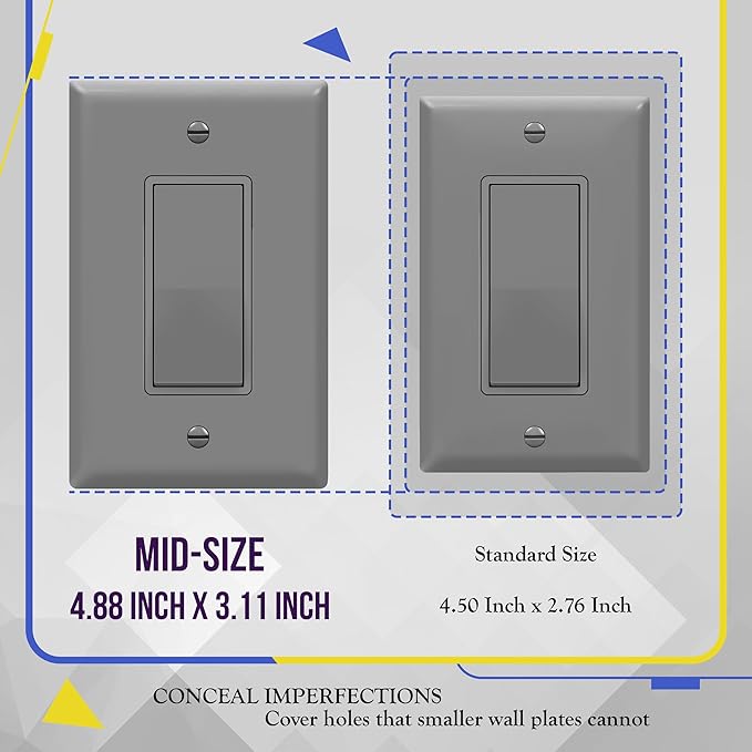 ENERLITES Decorator Light Switch or Receptacle Outlet Wall Plate, Gloss Finish, Mid-Size 1-Gang 4.88" x 3.11", Unbreakable Polycarbonate Thermoplastic, UL Listed, 8831M-GY, Gray