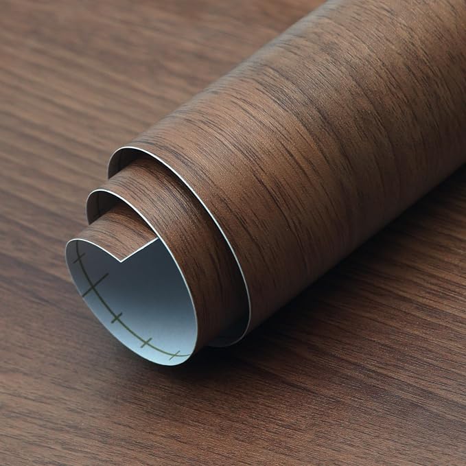 Walnut Wood Grain Contact Paper Peel and Stick Wood Wallpaper 24x78 inch Dark Wooden Look Decorative Wallpaper Removable Self-Adhesive Wood Vinyl Wrap for Kitchen Cabinet Countertop Table