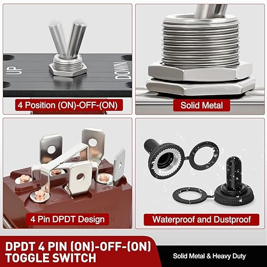 Nilight Reverse Polarity Toggle Switch Heavy Duty Momentary Waterproof 4 Pin 3 Position (ON)-Off-(ON) DPDT 12V DC 30A with Up-Down Mounting Panel and Weatherproof Cap for Marine Boat Automotive