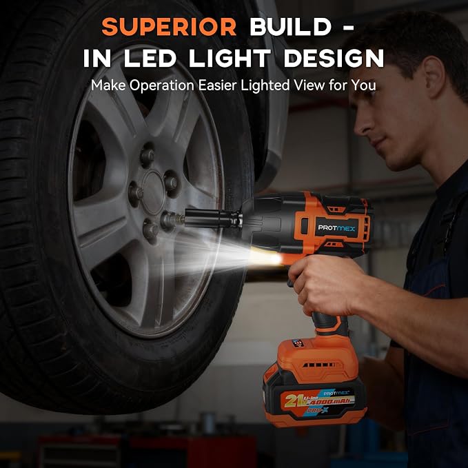 900Ft-lbs (1200N.m) Impact Wrench, 1/2" Cordless Impact Driver, 21V High Torque Power Impact Gun - 2x4.0Ah Batteries, Variable Speeds Impact Motor for Pickup Truck/Family Car (Orange Red)