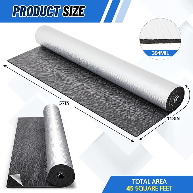 57" x 118" Thermal Sound Deadening (10mm 394mil) Automotive Heat Shield Reflective Insulation Mat Vehicle Car Truck SUV RV Engine Bay: Firewall Noise Reduce Heavy Duty Self-Adhesive DIY