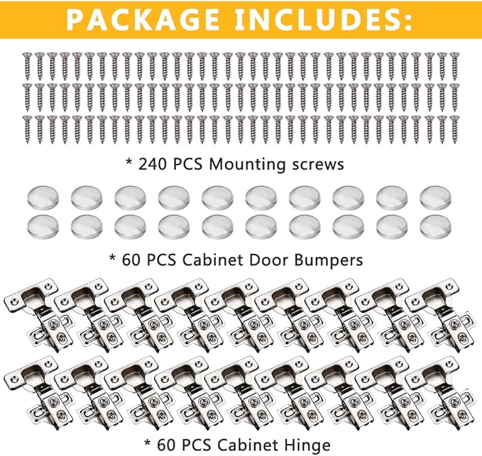 60 Pack Soft Close Cabinet Door Hinges for 1/2" Partial Overlay Cupboard, 100 Degree Opening Angel, Stainless Concealed Kitchen Cabinet Hinges with Mounting Screws and Manual