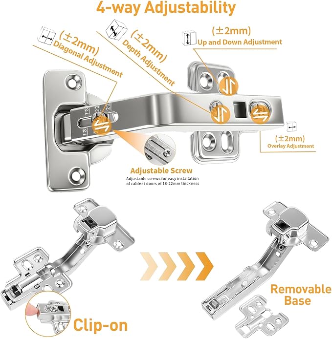 TamBee 1/2 Inch Overlay 165 Degree Cabinet Door Hinges 48mm Frameless Soft Close Hinges for Kitchen Corner Adjustable Lazy Susan for Cabinet,2 Pcs/1 Pair (Half Overlay)