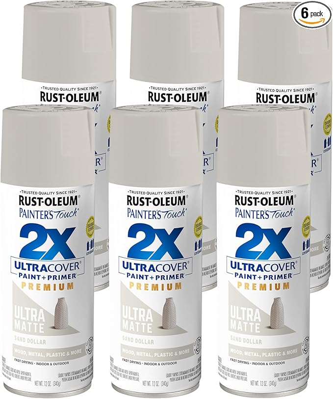 Rust-Oleum 272274-6PK Painter's Touch 2X Ultra Cover Spray Paint, 12 oz, Sand Dollar, 6 Pack