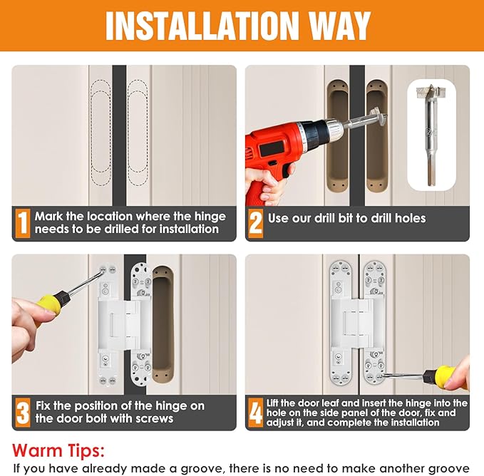 6" Hidden Door Hinge/Concealed Hinges,Invisible Hinges,Invisible Door Silent 180 Degree Swing Hinge 3-Way Adjustable Butt 6 x 2.5 x 1inch (White, 6 inches)
