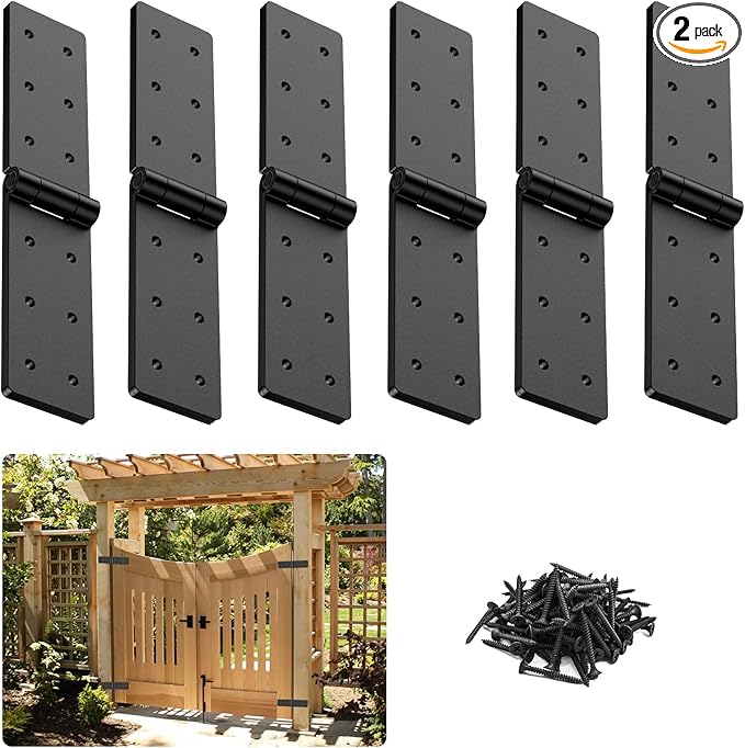 Heavy Duty Gate Hinges,270° Solid Double Layer Folding Butt Hinges with Electroplating for Heavy Plywood, Backyard Wood Gates and Fence(6 Pack)