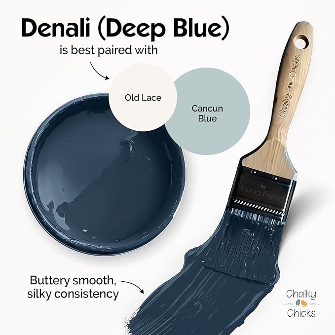 Chalky Chicks 4 Fl Oz Matte Denali (Deep Blue) Chalk Paint for Furniture Without Sanding - No Prep Furniture Paint No Sanding All in One for Crafts, Wood, Walls, Cabinet, Metal, Dresser, Farmhouse