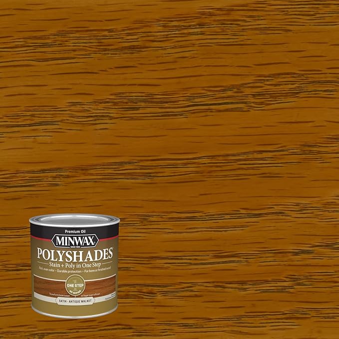 Minwax PolyShades Wood Stain + Polyurethane Finish – ½ Pint, Antique Walnut, Satin