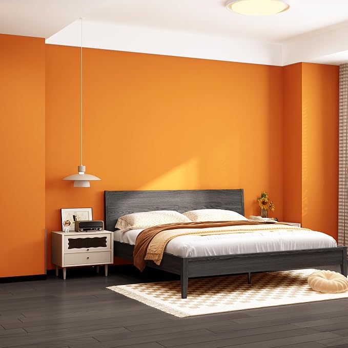 FUKU MON Vibrant Orange Peel and Stick Wallpaper 24" x 394" Solid Matte Contact Paper,Thick Removable Textured Wall Covering for Cabinets Accent Wall, Renter Friendly