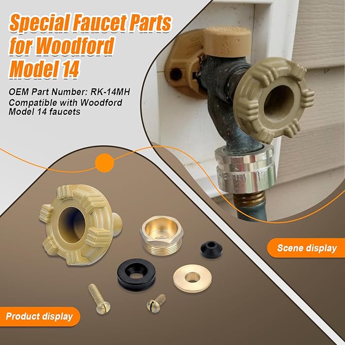 RK-14MH Outdoor Faucet Repair Kit for Woodford Model 14 Outside Faucets Parts Include Wheel Metal Handle Screws Packing Nut Washer Valve Seat Rubber, 7PCS Set