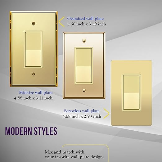 ENERLITES Elite Series Decorator Rocker Light Switch, 15A 120V/277V, Gloss Finish, Single Pole, 3 Wire, Grounding Screw, Residential Grade, UL Listed, 91150-GD5P, Gold Color (5 Pack)