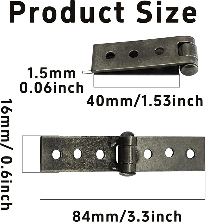 2PCS Folding Butt Hinges, Silver Stainless Steel Door Furniture Hinges, Heavy Duty Small Strap Hinge for Cabinets, DIY (84 * 16 * 1.5mm)