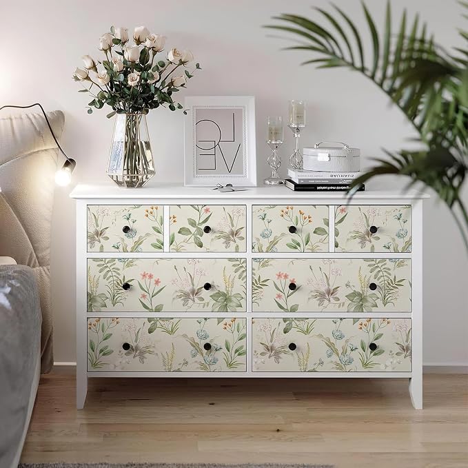 Simon&Siff Vintage Floral Peel and Stick Wallpaper 17.3" x 480" | Beige Botanical Contact Paper Self Adhesive Removable Waterproof Wall Paper, Renter Friendly, Bedroom Cabinets DIY Decor
