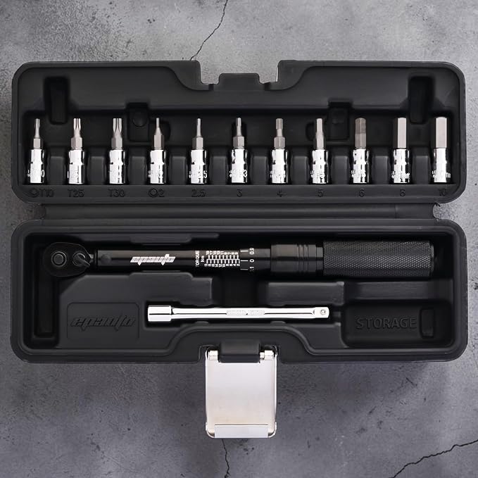 EPAuto Hex/Torx Bit Socket Extension Bar Bicycle Maintenance Kit, Black | Bike Tool 1/4 Inch Drive Click Torque Wrench Set (2 to 20 Nm), Hex/Torx