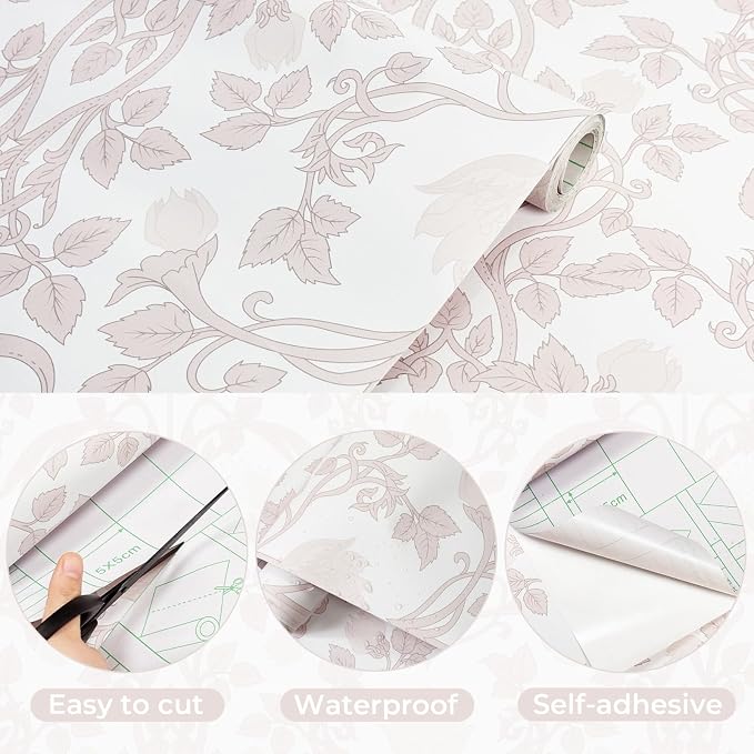 YXTII 590.5" × 17.3" Pink Peel and Stick Wallpaper, Floral Wallpaper for Bedroom Bathroom Self Adhesive Removable