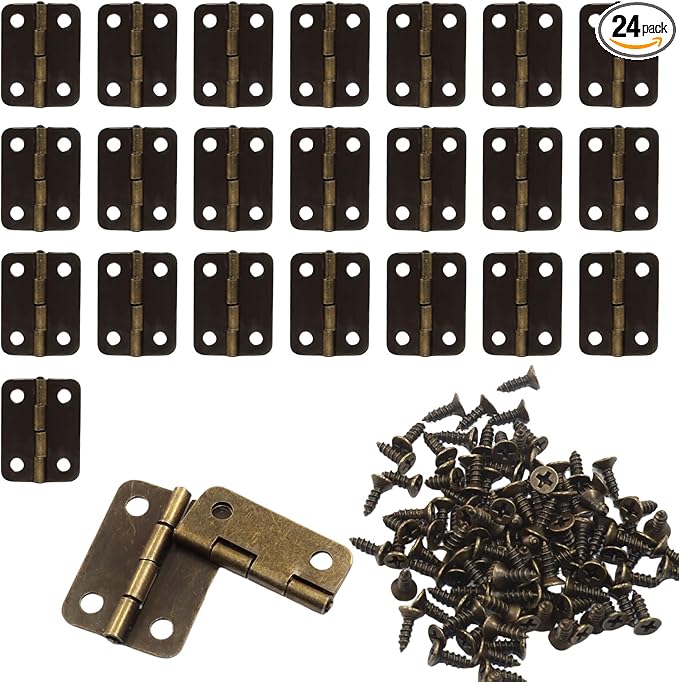 Murtenze 24Pcs Butt Hinge, 1" x 3/4" Metal Foldable Door Hinges with Screws for Cabinet Door Closet, Jewelry, Wooden Box (Antique Bronze)