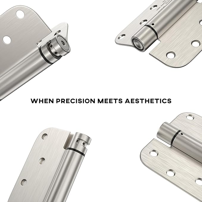 goldenwarm 6 Pack 4 Inch Satin Nickel Brushed Self Closing Door Hinges with 5/8'' Radius Corners - Adjustable Tension Soft Close Hinges for Interior/Exterior Doors, Durable & Quiet Closure