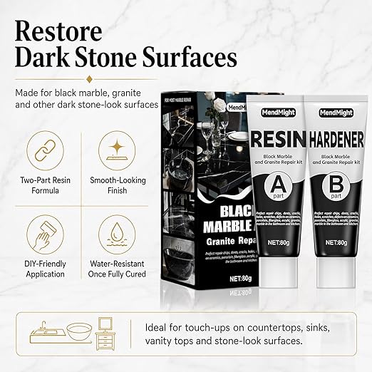 Black Tub&Tile Repair Kit – 5.6 oz Repair Kit for Bathtub, Tile, Countertop – Color-Matched for Black Porcelain, Fiberglass, Marble, Granite – Fix Cracks, Chips, Scratches – Waterproof DIY