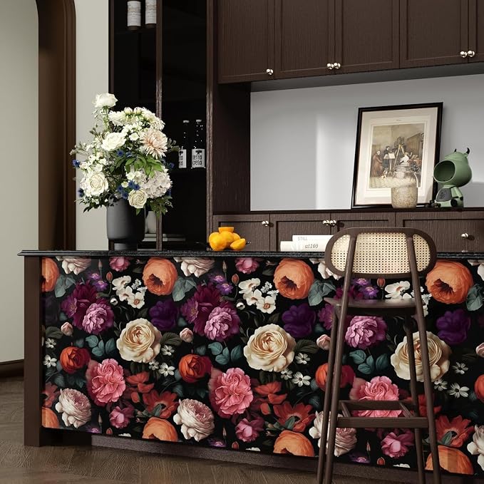 Fvlow Colorful Flower Dark Floral Peel and Stick Wallpaper 17.4" x 394" | Renter Friendly, Removable & Waterproof, Vinyl Easy Install for Bedrooms, Bathrooms, Kitchens, Cabinets and Home Decor