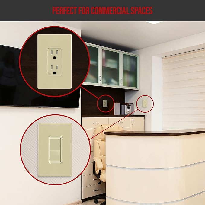 ENERLITES Screwless Decorator Wall Plate Child Safe Outlet Cover, Gloss Finish, Medium Size 1-Gang 4.88" H x 3.11" L, Unbreakable Polycarbonate Thermoplastic, SI8831M-I-10PCS, Ivory