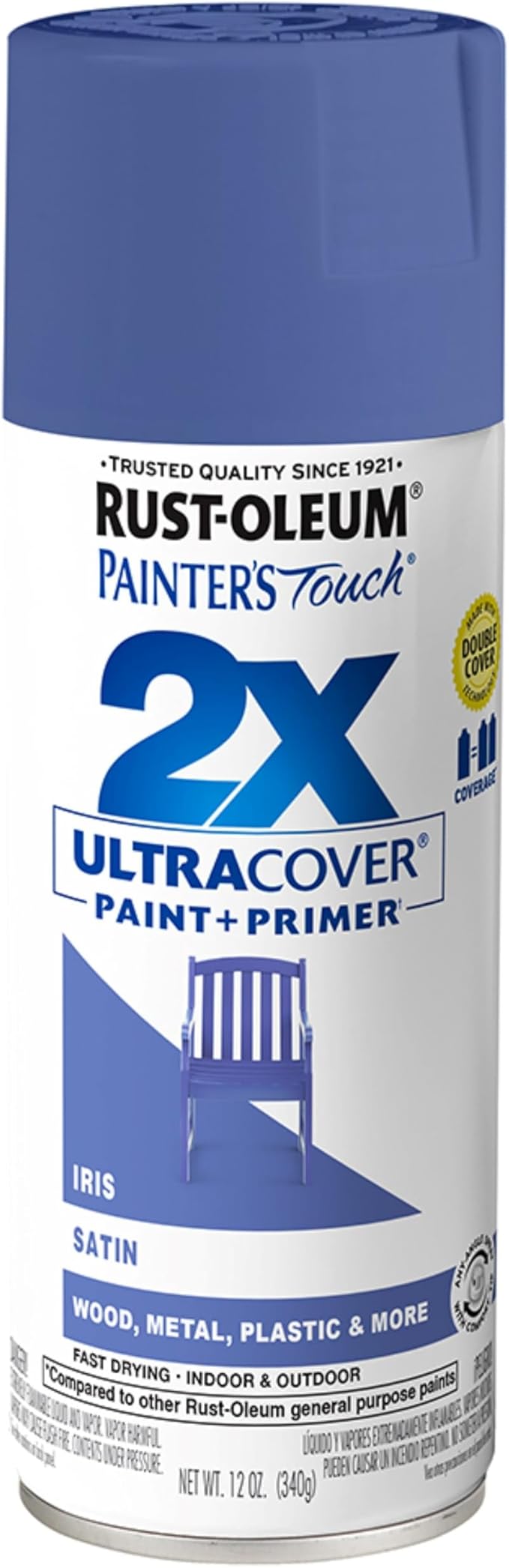 Rust-Oleum 383202 Painter's Touch 2X Ultra Cover Spray Paint, 12 oz, Satin Iris