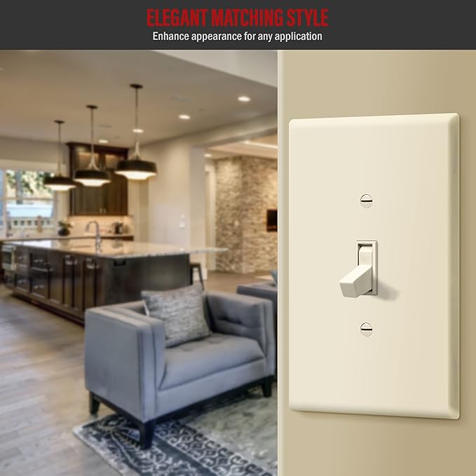 ENERLITES Toggle Light Switch Wall Plate, Jumbo Switch Cover, Gloss Finish, Oversized 1-Gang 5.5" x 3.5", Unbreakable Polycarbonate Thermoplastic, 8811O-LA-10PCS, Light Almond, 10 pack