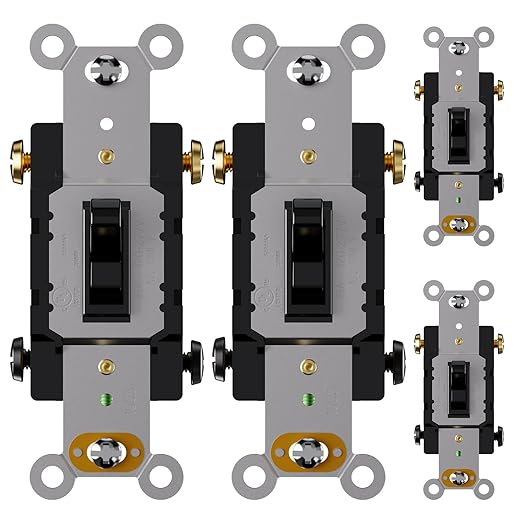 AIDA 4 Pack 4 Way Toggle Light Switch, 15 Amp, 120 Volt, Toggle Framed AC Quiet Switch, in Wall On/Off Switch Replacement, Self-Grounding, Residential and Commercial Grade, UL,Glossy Black