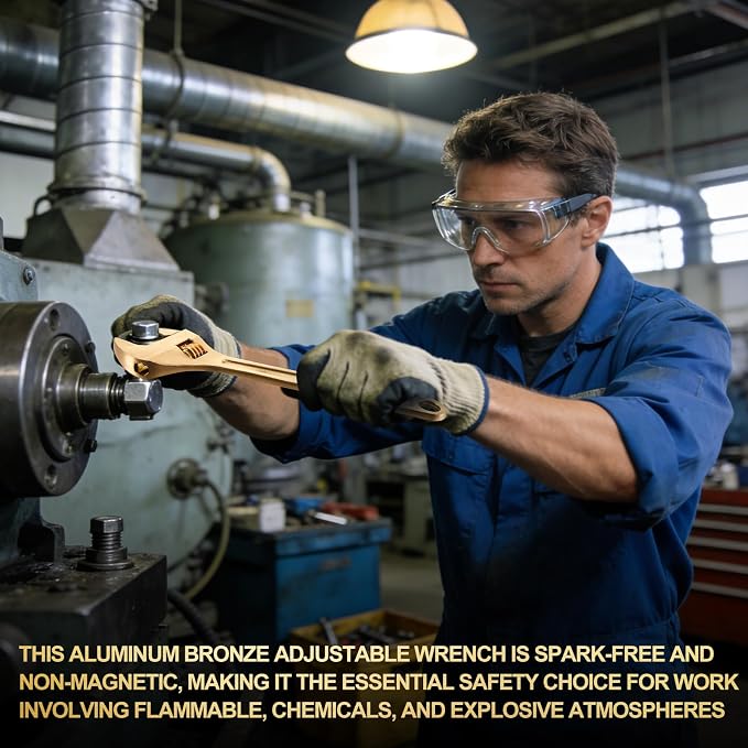 Hicarer 12 Inch Non-Sparking Adjustable Wrench, Aluminum Bronze Tool | Non-Magnetic, Oil & Gas Industry, Chemical Facilities, Hazardous Environments, Industrial Safety Applications