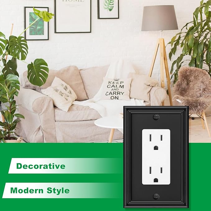 Black Modern Decorative Wall Plate Light Switch Cover Decorator Outlet Covers Rocker Switch Plates Bamboo Fiber Material Wall Plates for Kitchen Bathroom (1 Gang Single Decorator-4 Pack)