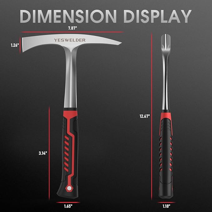 YESWELDER Welding/Chipping Hammer, 28oz Slag Removal Tool with carbon, Steel Construction & Shock Reduction Grip, Welder Hammer, Welding Chipping Hammer, Welders Chipping Hamme